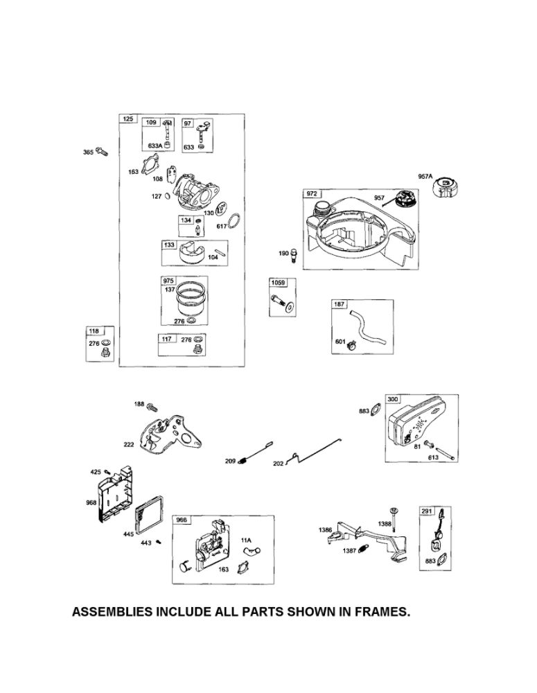 Carburetor/Muffler/Fuel Tank Diagram and Parts List for 126T05-1252-EA  Briggs and Stratton Engine
